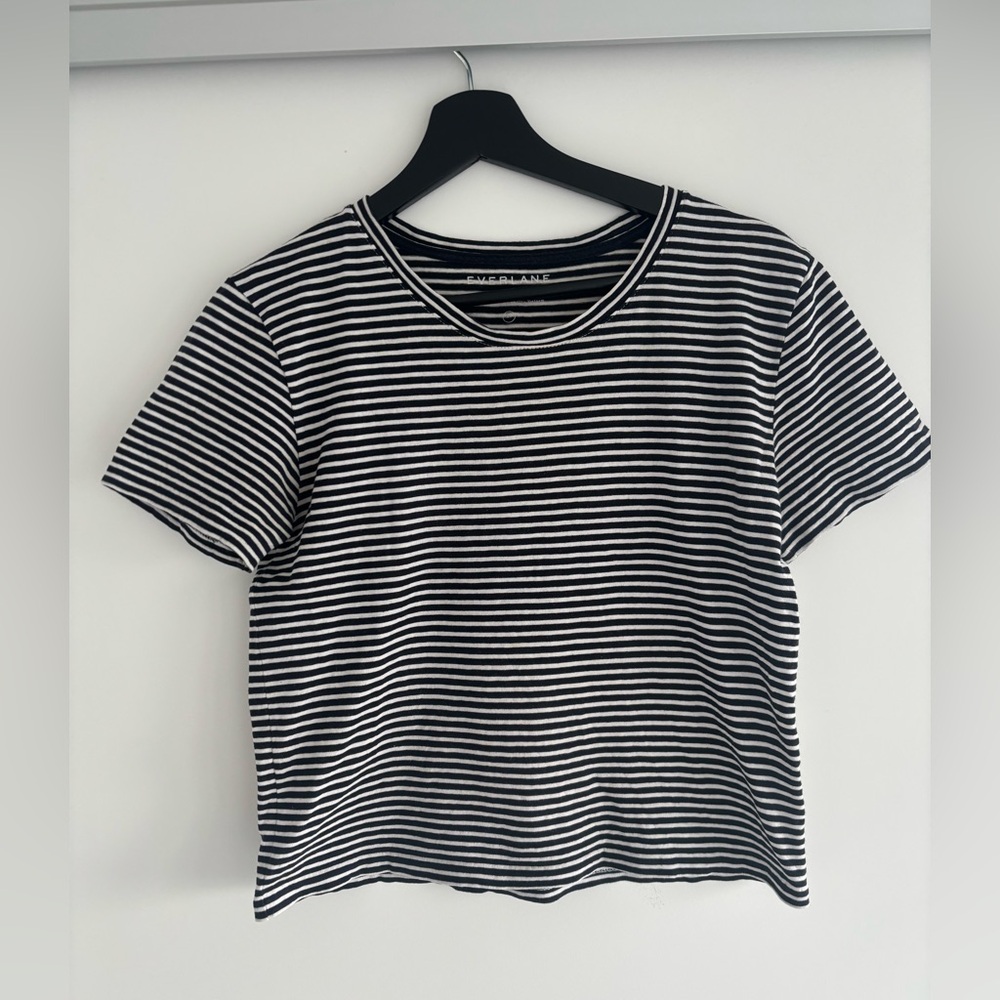 Everlane Navy and White Striped Short Sleeve Tee shirt